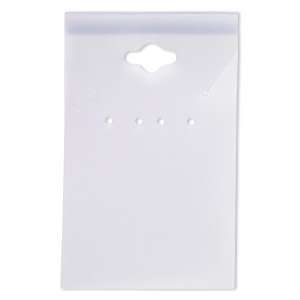 Earring / necklace card, plastic, frosted light blue, 3-1/2 x 2-inch rectangle. Sold per pkg of 100.