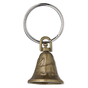 Bell, antique brass-finished &quot;pewter&quot; (zinc-based alloy), 23x20mm bell with clapper and bird with rabbit design. Sold per pkg of 6.