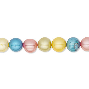 Pearl, cultured freshwater (dyed), summer colors, 7-8mm semi-round, C- grade, Mohs hardness 2-1/2 to 4. Sold per 15-1/2&quot; to 16&quot; strand.