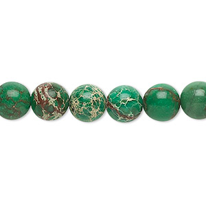 Bead, magnesite (dyed / stabilized), turquoise green, 8mm round, B grade, Mohs hardness 3-1/2 to 4. Sold per 15-1/2&quot; to 16&quot; strand.
