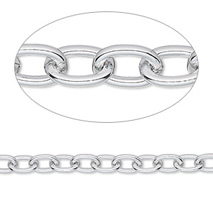 Chain, anodized aluminum, silver, 11mm cable. Sold per pkg of 25 feet.