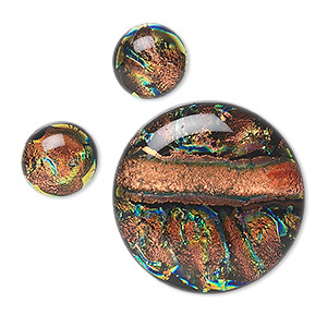Cabochon, dichroic glass, black and multicolored, 5-11mm non-calibrated  round. Sold per 15-gram pkg, approximately 20-25 cabochons. - Fire Mountain  Gems and Beads