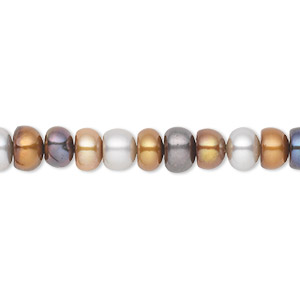 Pearl, cultured freshwater (dyed), metallic colors, 6-7mm button, B- grade, Mohs hardness 2-1/2 to 4. Sold per 16-inch strand.