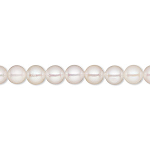 Pearl, cultured saltwater (bleached), white, 5.5-6mm round, B grade, Mohs hardness 2-1/2 to 4. Sold per 16&quot; strand.