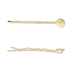Hair clip, gold-plated brass, 63mm with 10mm pad. Sold per pkg of 144 ...