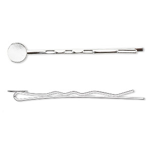 Hair clip, silver-plated brass, 63mm with 10mm pad. Sold per pkg of 12.
