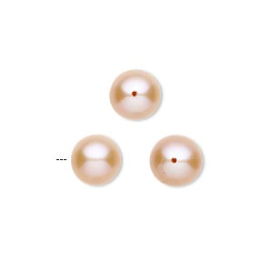 Pearl, White Lotus&#153;, cultured freshwater, peach, (2) 8-8.5mm half-drilled round and (1) 9.5-10mm half-drilled round, B grade, Mohs hardness 2-1/2 to 5. Sold per 3-piece set.