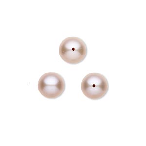Pearl, White Lotus&#153;, cultured freshwater, dark mauve, (2) 8-8.5mm half-drilled round and (1) 9.5-10mm half-drilled round, B grade, Mohs hardness 2-1/2 to 5. Sold per 3-piece set.