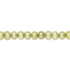 Pearl, cultured freshwater (dyed), fern green, 5-6mm button, B- grade, Mohs hardness 2-1/2 to 4. Sold per 16-inch strand.
