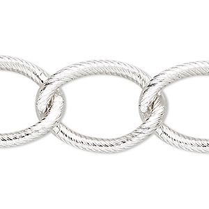 Chain, anodized aluminum, silver, 18mm textured curb. Sold per pkg of 25 feet.