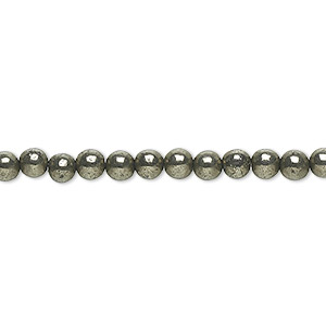 Bead, pyrite (stabilized), 4mm round, B grade, Mohs hardness 6. Sold per 15-1/2&quot; to 16&quot; strand.