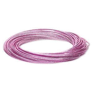 Bracelet, bangle, painted steel, metallic pink, 12mm wide with (40) interlocking textured bands, 8 inches. Sold individually.