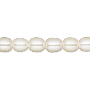 Pearl, White Lotus&#153;, cultured freshwater (bleached), white, 7-7.5mm rice, B grade, Mohs hardness 2-1/2 to 4. Sold per 15-1/2&quot; to 16&quot; strand.