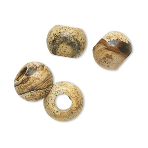 Bead, Dione&reg;, picture jasper (natural), 12x9mm hand-cut rondelle, B grade, Mohs hardness 6-1/2 to 7. Sold per pkg of 4.