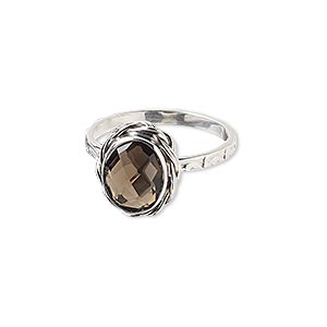 Ring, smoky quartz (heated / irradiated) and sterling silver, 13x12mm ...