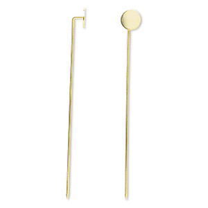 Stick pin, gold-plated brass, 2-1/2 inches with loop and open