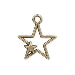 Charm, antique brass-plated &quot;pewter&quot; (zinc-based alloy), 27x22mm star. Sold per pkg of 20.