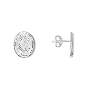 Earstud, sterling silver, 12x10mm oval with 8x6mm oval setting. Sold per pair.