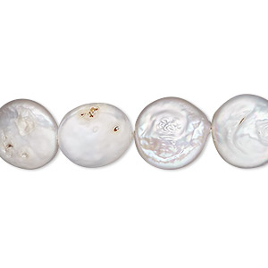 Pearl, cultured freshwater (bleached), white, 10-12mm flat round, C- grade, Mohs hardness 2-1/2 to 4. Sold per 8-inch strand, approximately 15-20 beads.