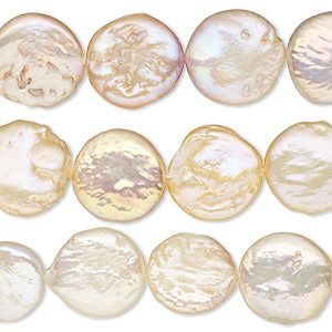 Pearl, cultured freshwater (natural), peach, 10-14mm flat round, C grade, Mohs hardness 2-1/4 to 4 . Sold per 8-inch strand, approximately 15-20 beads.