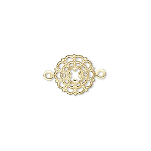 Link, gold-plated brass, 12mm round with 4mm 4-prong round setting. Sold per pkg of 24.