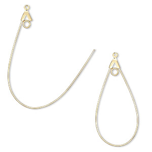 Beading hoop, gold-plated brass, 40x22mm smooth teardrop with loop. Sold per pkg of 100.