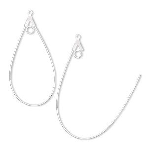 Beading hoop, silver-plated brass, 40x22mm smooth teardrop with loop. Sold per pkg of 100.