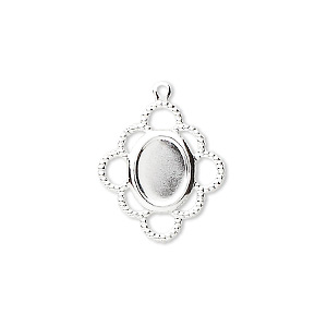 Drop, silver-plated brass, 19x17mm with 8x6mm oval setting. Sold per ...