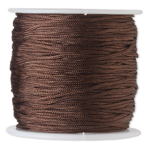 Cord, imitation silk, dark brown, 1mm. Sold per 100-foot spool.