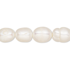 Pearl, cultured freshwater (bleached), white, 8.5-10.5mm rice, D grade, Mohs hardness 2-1/2 to 4. Sold per 8-inch strand, approximately 17-19 beads.