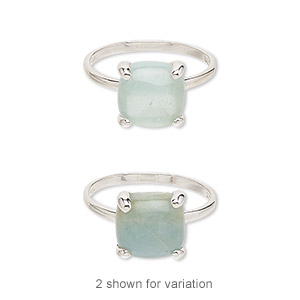 Ring, chalcedony (dyed) and sterling silver, aqua, 11mm wide with 10x10mm square, size 7. Sold individually.