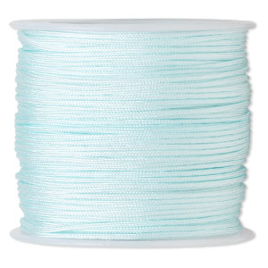 Cord, imitation silk, light blue, 1mm. Sold per 100-foot spool.