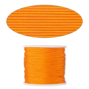 Cord, imitation silk, orange, 1mm. Sold per 100-foot spool.