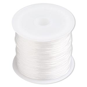 Cord, stretch, elastic floss, white, 0.5mm diameter, 3-pound test. Sold per 150-foot spool.