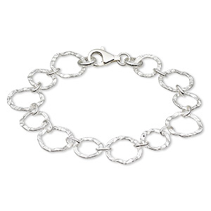 Bracelet, sterling silver, 11mm and 14mm hammered flat round, 7 inches with lobster claw clasp. Sold individually.