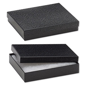 Box, paper, cotton-filled, black, 6-1/8 x 5-1/8 x 1-1/8 inch rectangle. Sold per pkg of 10.