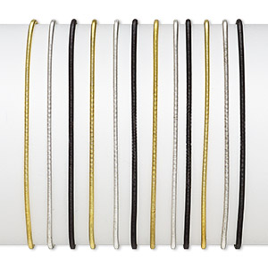 Bracelet, stretch, steel / gold- / silver-finished steel, black, 2mm wide, 7-1/2 inches. Sold per pkg of 12.