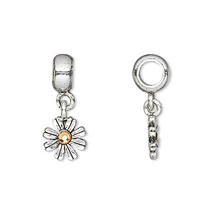 Bead, Dione&reg;, crystals and antique silver-plated pewter (tin-based alloy), light Colorado topaz, 23x10mm overall, 10mm single-sided flower dangle. Sold individually.