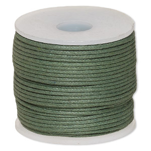 Cord, waxed cotton, dark green, 1mm, 20-pound test. Sold per 25-meter spool.
