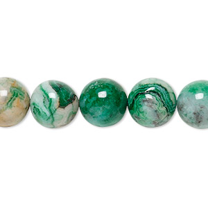 Bead, crazy lace agate (dyed), green, 10mm round, B grade, Mohs hardness 6-1/2 to 7. Sold per 15-1/2&quot; to 16&quot; strand.
