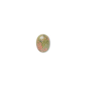 Cabochon, unakite (natural), 8x6mm calibrated oval, B grade, Mohs hardness 6 to 7. Sold per pkg of 16.