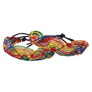 Bracelet, nylon, multicolored, 18mm wide with macram&#233; design, adjustable from 8-10 inches with tie closure. Sold per pkg of 2.