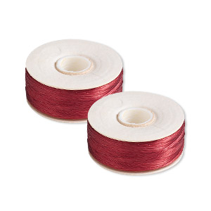Thread, Nymo&reg;, nylon, red, size OO. Sold per pkg of (2) 110-yard bobbins.