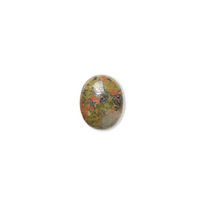Cabochon, unakite (natural), 10x8mm calibrated oval, B grade, Mohs hardness 6 to 7. Sold per pkg of 10.