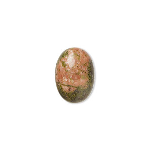 Cabochon, unakite (natural), 14x10mm calibrated oval, B grade, Mohs hardness 6 to 7. Sold per pkg of 6.