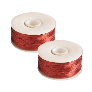 Thread, Nymo&reg;, nylon, red, size B. Sold per pkg of (2) 72-yard bobbins.