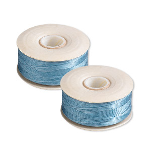 Thread, Nymo&reg;, nylon, turquoise blue, size B. Sold per pkg of (2) 72-yard bobbins.