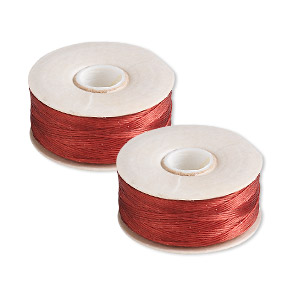Thread, Nymo&reg;, nylon, red, size D. Sold per pkg of (2) 64-yard bobbins.