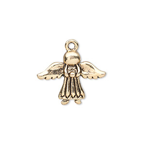 Charm, antique gold-finished &quot;pewter&quot; (zinc-based alloy), 21x16mm single-sided angel. Sold per pkg of 10.