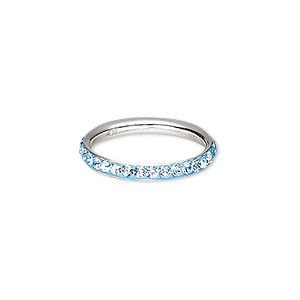 Ring, epoxy / glass rhinestone / sterling silver, aqua, 2.75mm wide, size 7. Sold individually.